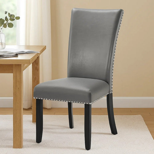 Lira Dining Chairs Set of 2, Nailhead Trim Gray Fabric, Solid Wood