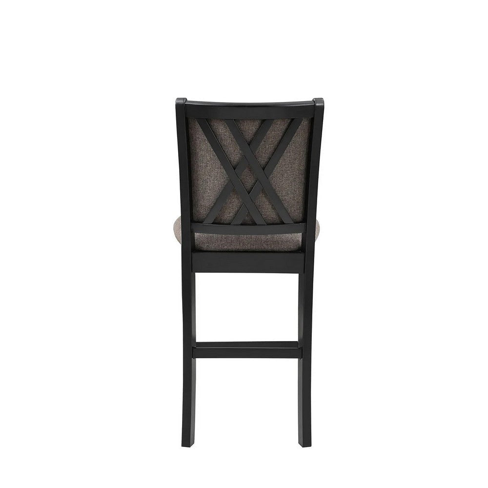 Mac Counter Height Chair Set of 2 Lattice Pattern Black Brown Wood BM329967
