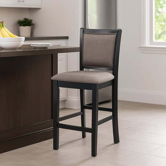 Mac Counter Height Chair Set of 2, Lattice Pattern, Black Brown Wood