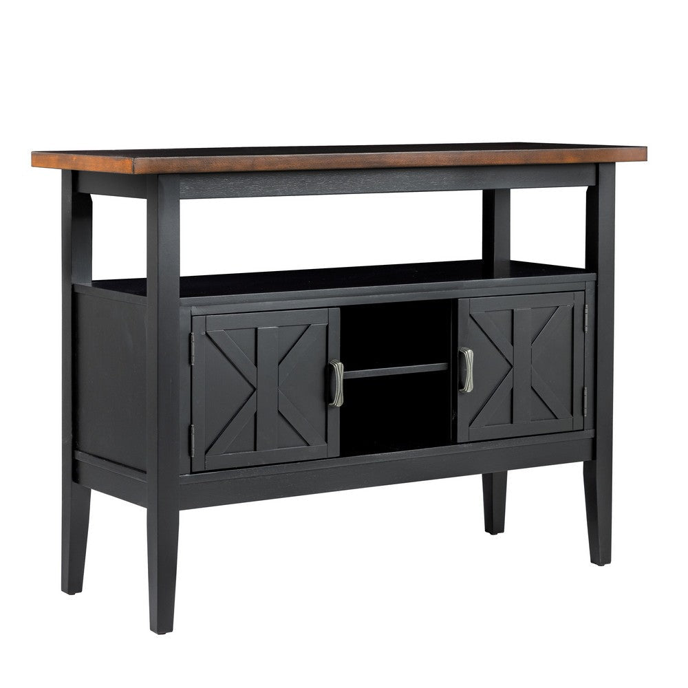 Mac Dining Sideboard Server, Wine Holder and Rack, Black Brown Wood