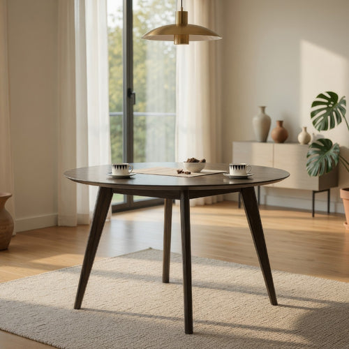 Roxy Round Dining Table with Angled Tapered Legs, Walnut Wood 48 Inch