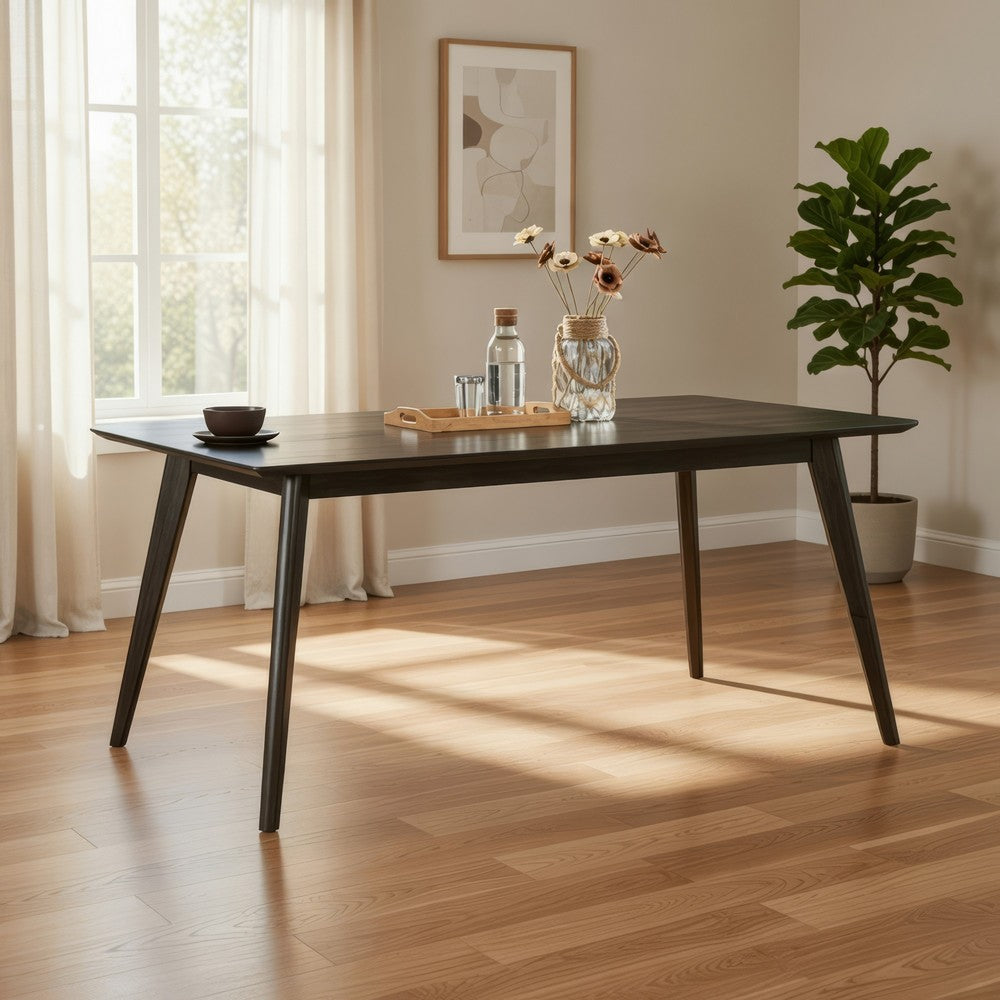 Roxy Dining Table, Walnut Brown Solid Wood, Rectangular 72 Inch Top