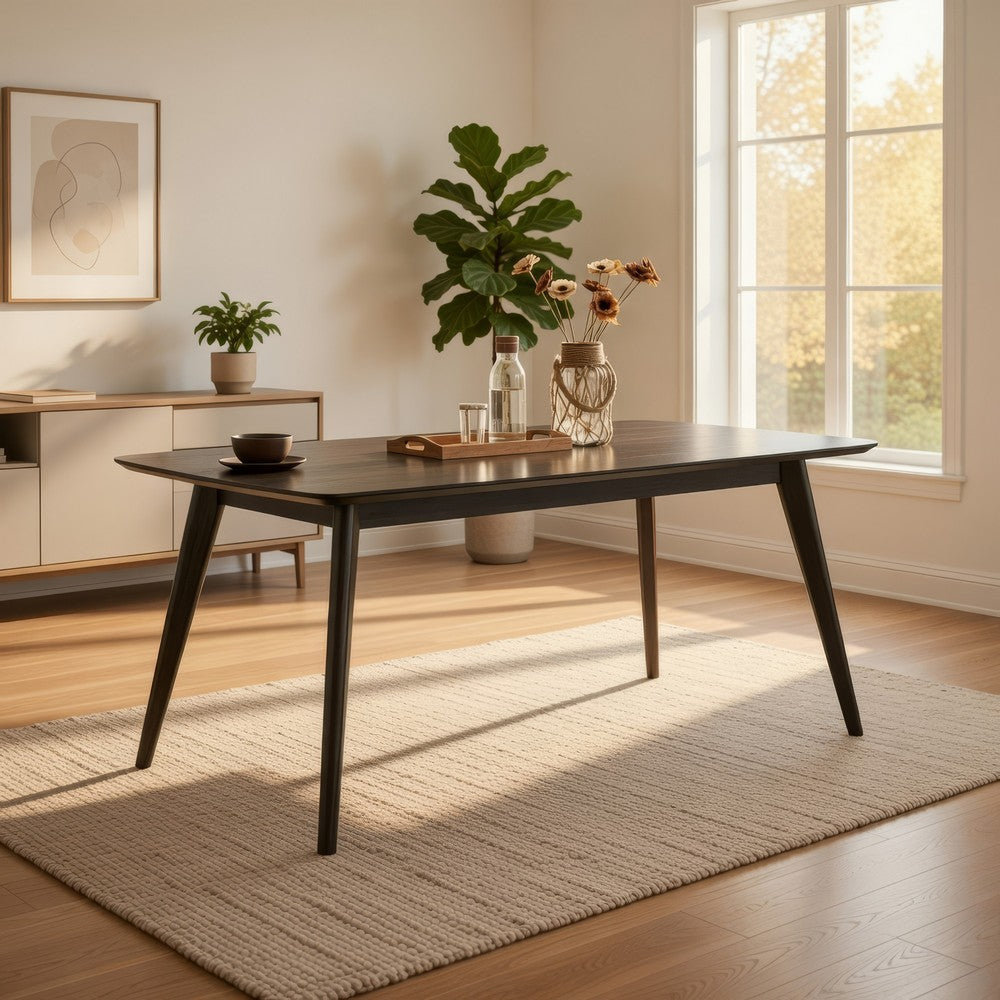 Roxy Dining Table, Walnut Brown Solid Wood, Rectangular 72 Inch Top