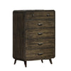 Roxy Tall Dresser Chest, 5 Drawers and Angled Legs, Brown Solid Wood