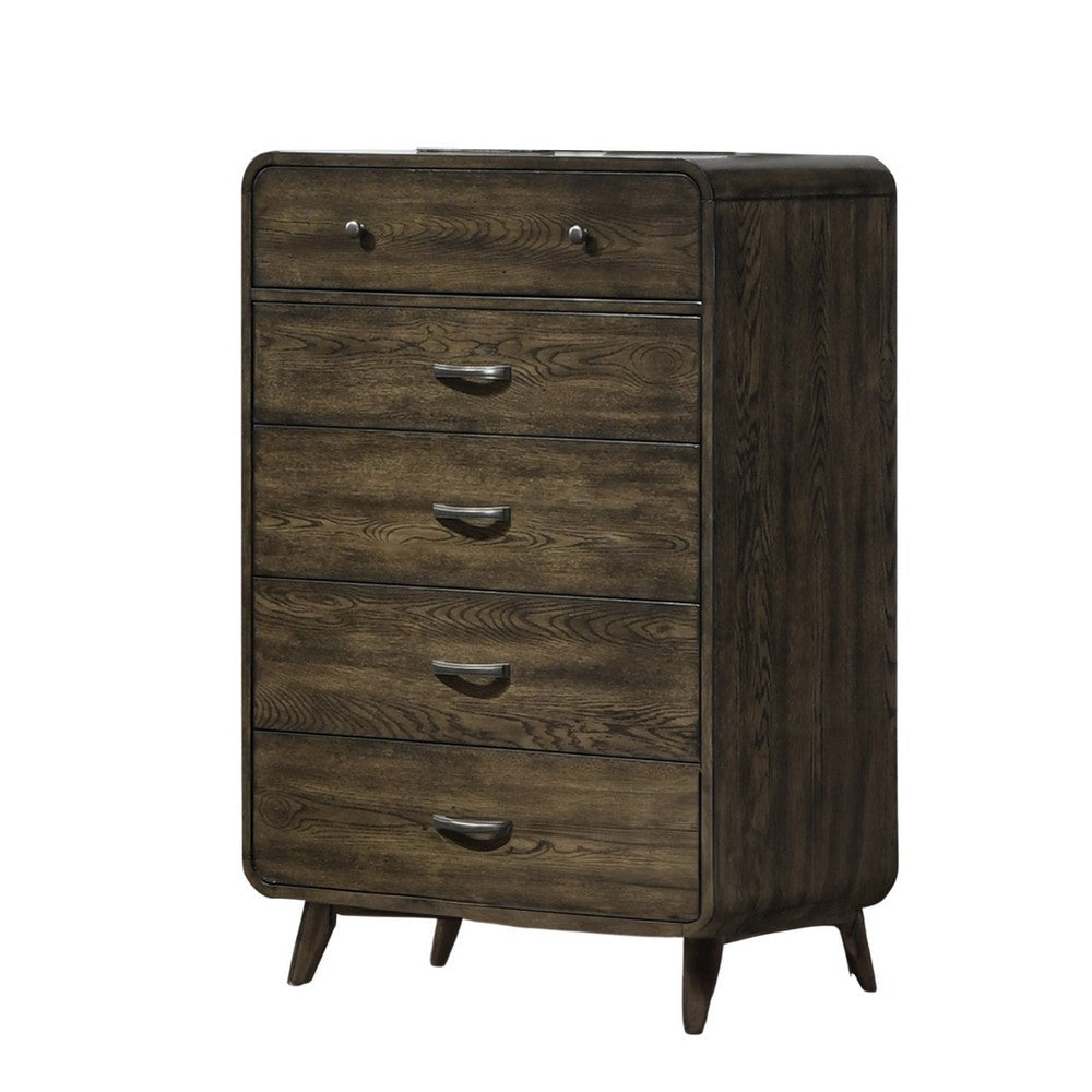 Roxy Tall Dresser Chest 5 Drawers and Angled Legs Brown Solid Wood BM329975