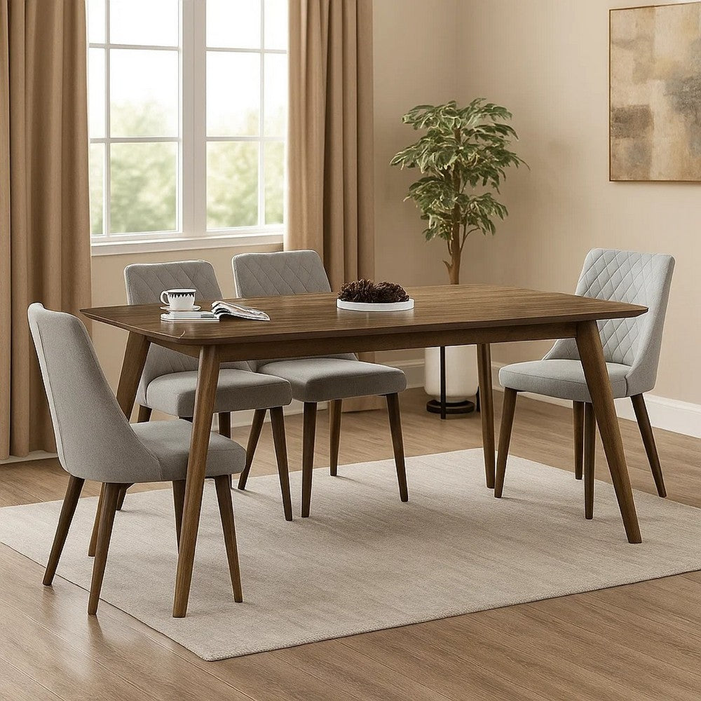 Roxy Dining Chair Set of 2, Open Backrest and Tapered Legs, Brown Wood