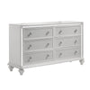 Stacy Wide Dresser with 8 Drawers and LED Lights, Silver, White Wood
