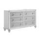 Stacy Wide Dresser with 8 Drawers and LED Lights, Silver, White Wood