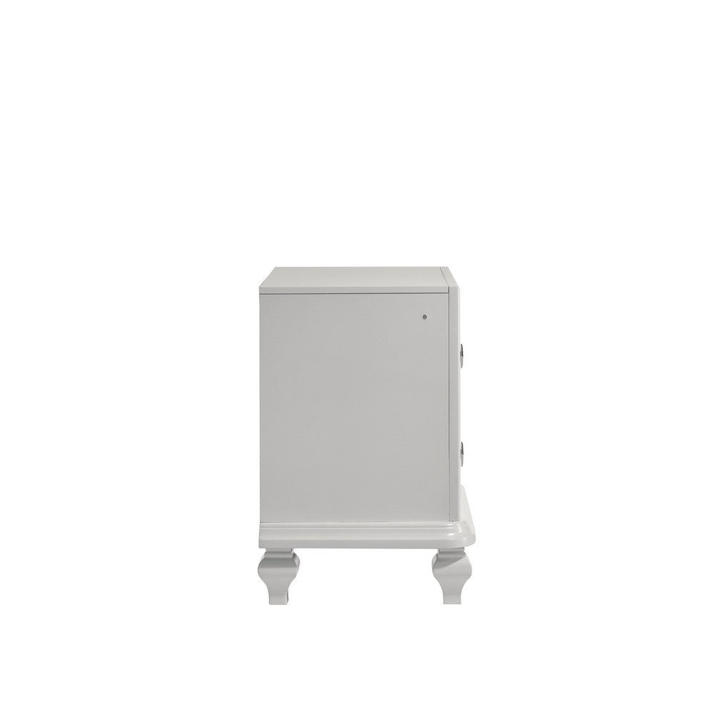 Stacy Nightstand with 2 Drawers and LED Lights Silver and White Wood BM329983