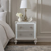 Stacy Nightstand with 2 Drawers and LED Lights, Silver and White Wood