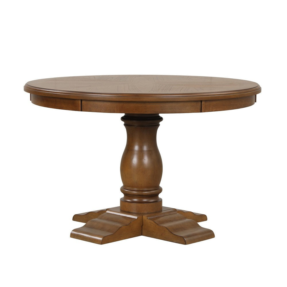 Dinie Dining Table, Classic Turned Base, Chestnut Brown Wood 48 Inch