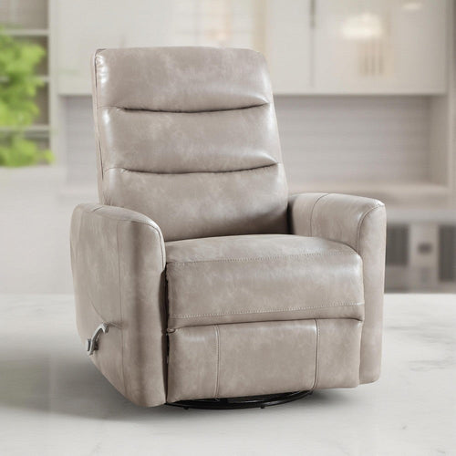 Aki Swivel Manual Recliner Chair, Adjustable Rest, Gray Faux Leather