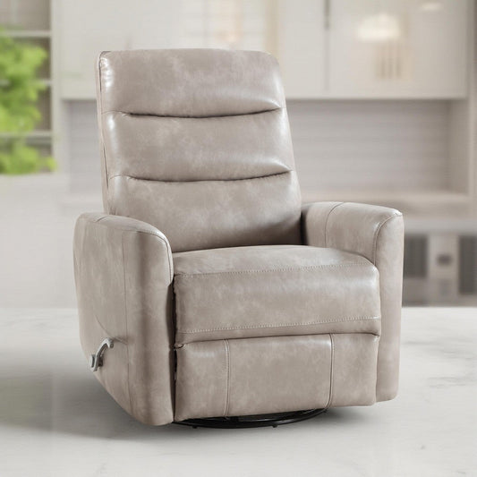 Aki Swivel Manual Recliner Chair, Adjustable Rest, Gray Faux Leather