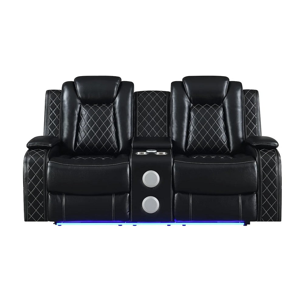 Ronie Dual Power Recliner Loveseat Center Console USB Black 79 Inch BM329991