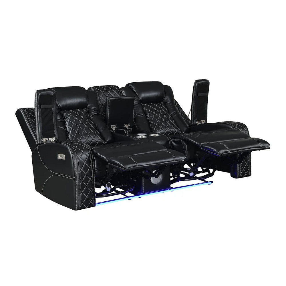 Ronie Dual Power Recliner Loveseat Center Console USB Black 79 Inch BM329991