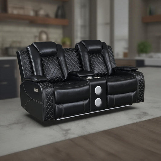 Ronie Dual Power Recliner Loveseat, Center Console, USB, Black 79 Inch