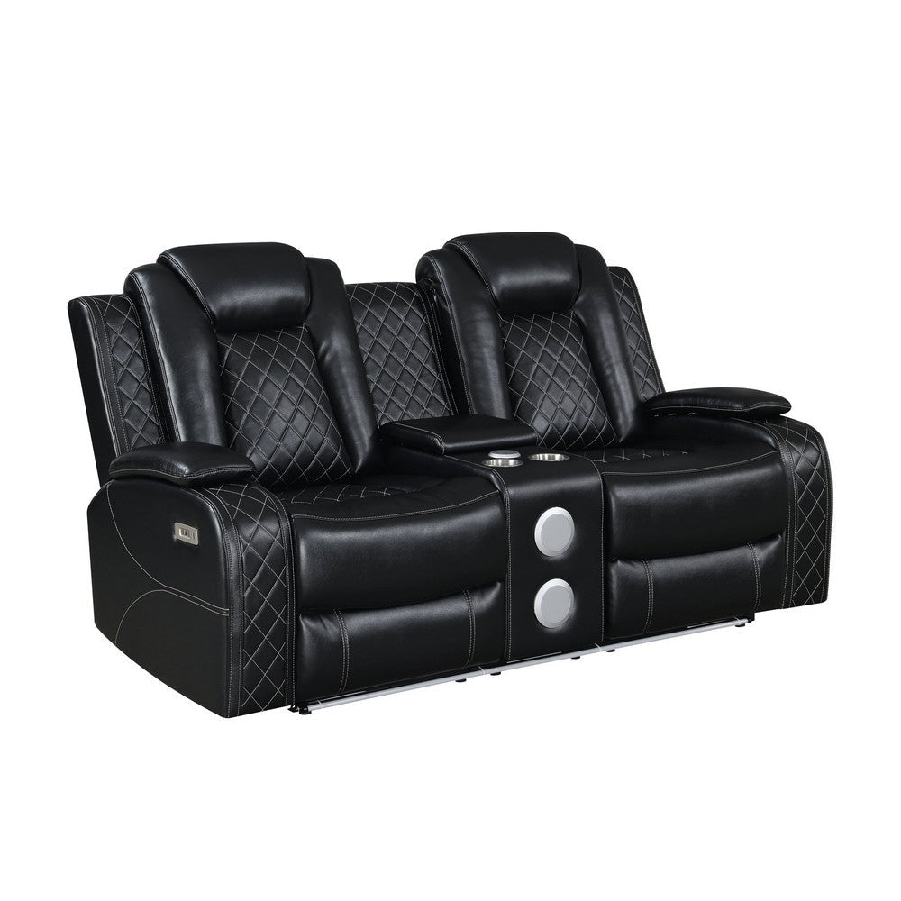 Ronie Dual Power Recliner Loveseat, Center Console, USB, Black 79 Inch