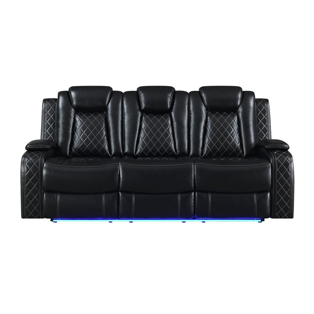 Ronie Dual Manual Recliner Sofa Console White Faux Leather 85 Inch BM329999