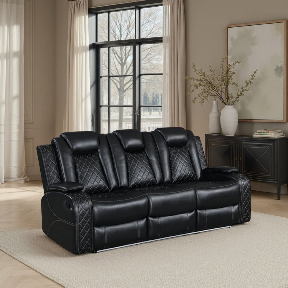 Ronie Dual Manual Recliner Sofa, Console, White Faux Leather 85 Inch