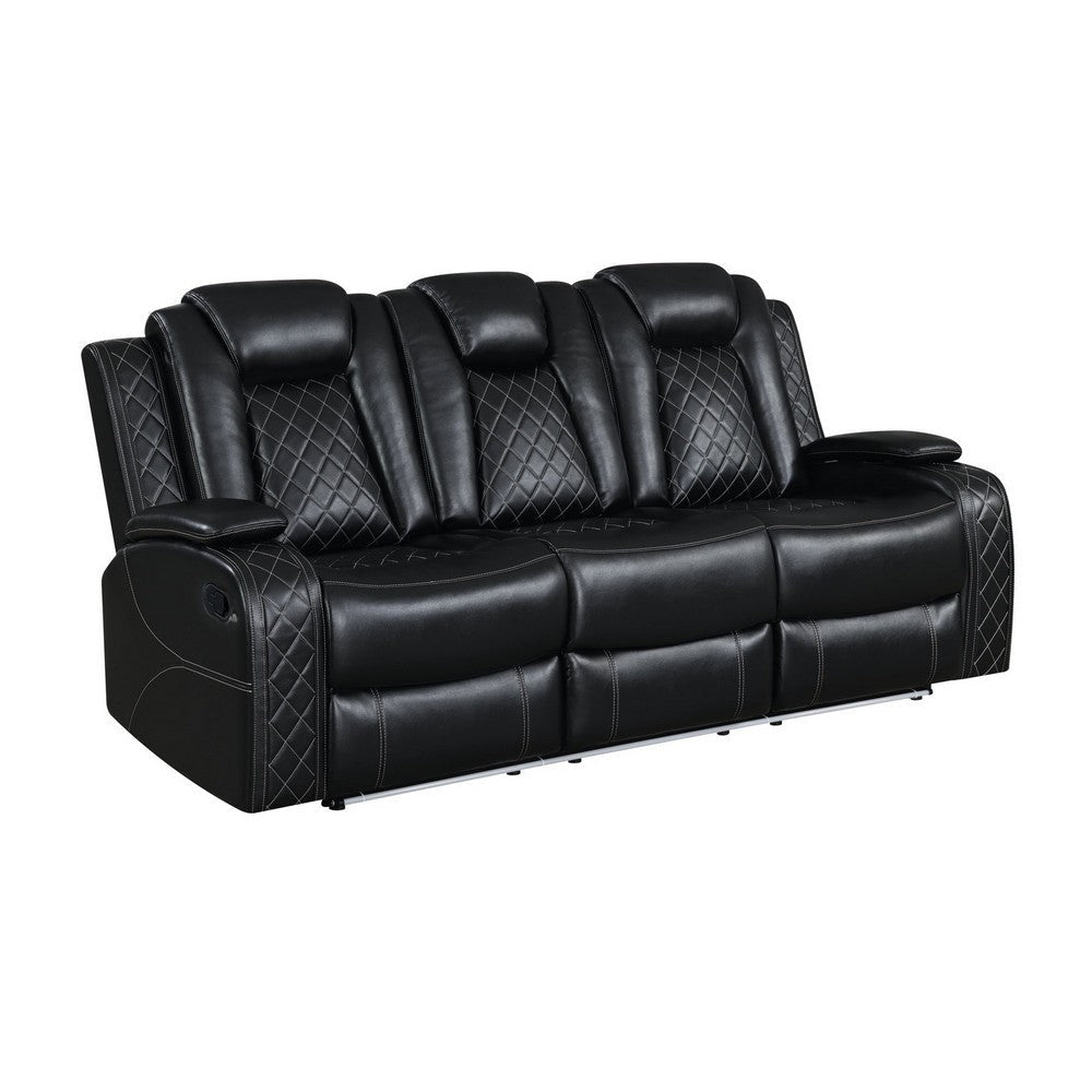 Ronie Dual Manual Recliner Sofa, Console, White Faux Leather 85 Inch
