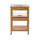 Jude Rolling Kitchen Bar Cart, 2 Shelves, Faux Marble, Brown Bamboo
