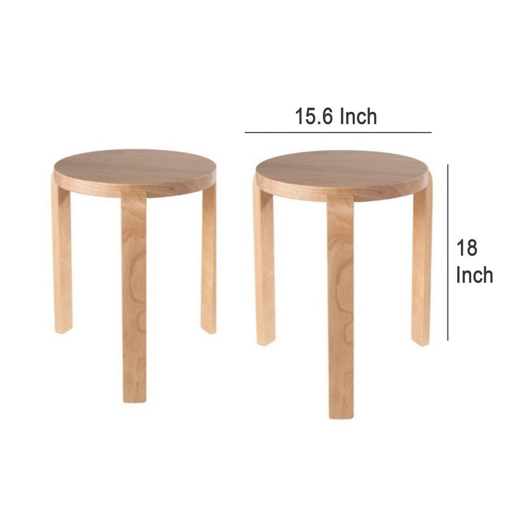 Mata Stacking Stool Ottoman Set of 2 Modern Blonde Oak Brown Wood