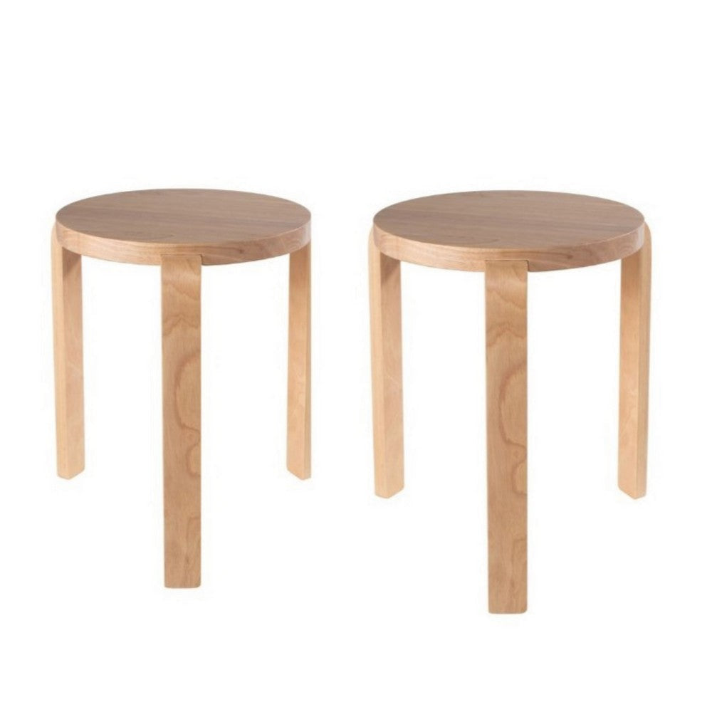 Mata Stacking Stool Ottoman, Set of 2, Modern Blonde Oak Brown Wood
