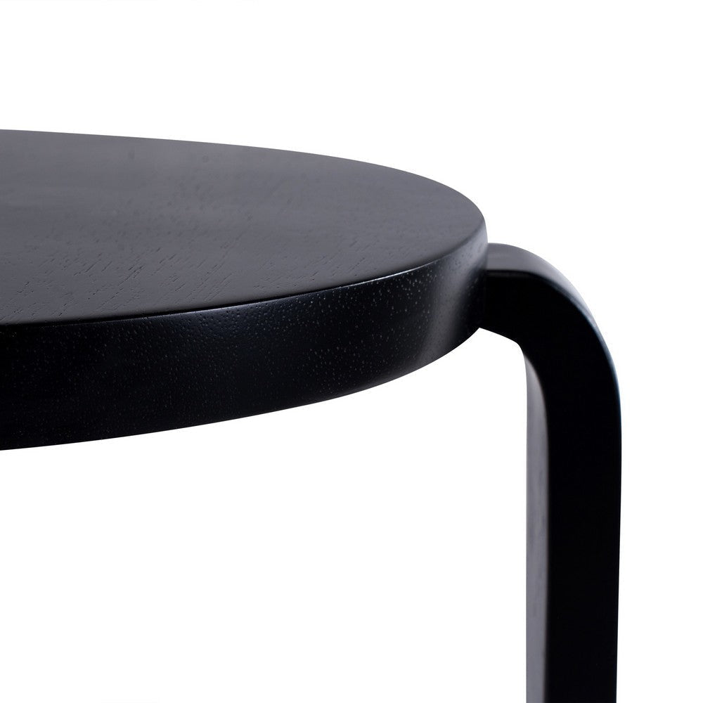 Mata Stacking Stool Ottoman Set of 2 Modern Style Black Rubberwood