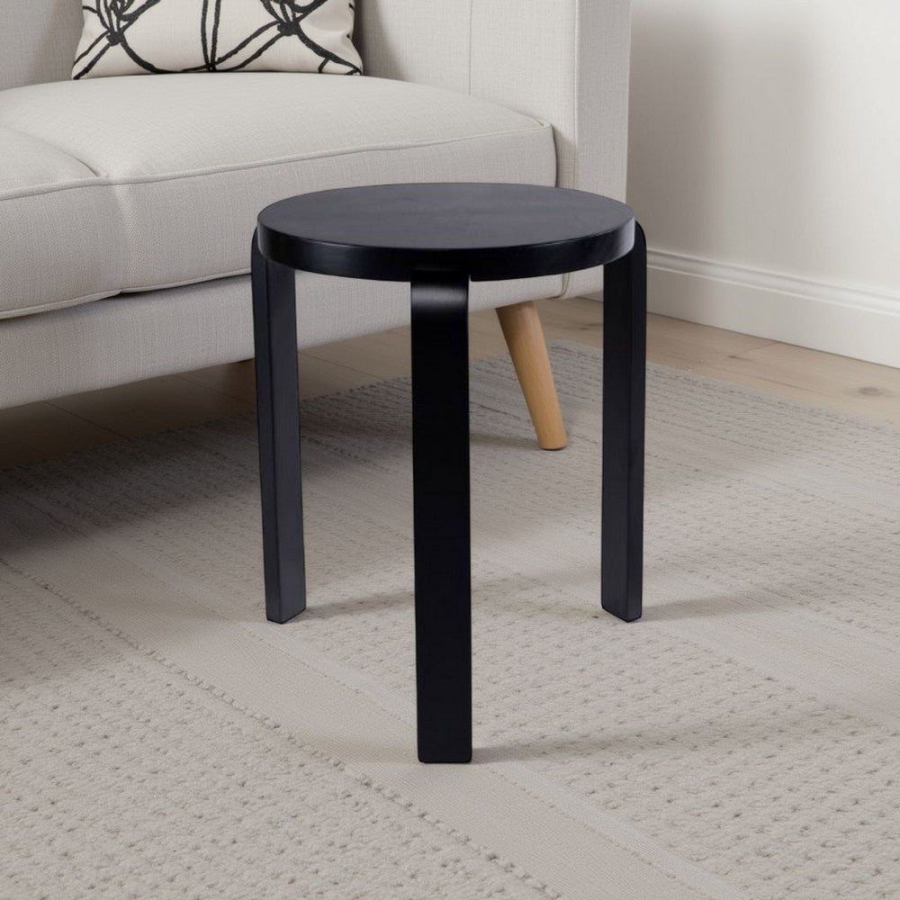 Mata Stacking Stool Ottoman Set of 2 Modern Style Black Rubberwood