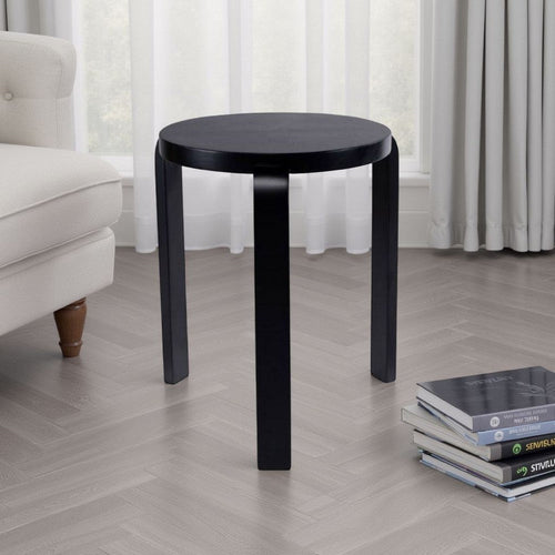 Mata Stacking Stool Ottoman, Set of 2, Modern Style, Black Rubberwood