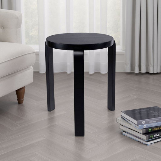Mata Stacking Stool Ottoman, Set of 2, Modern Style, Black Rubberwood
