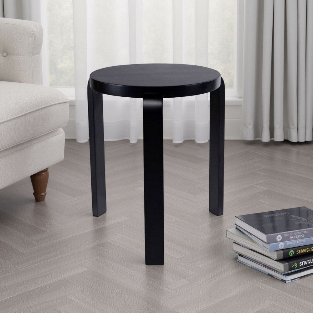 Mata Stacking Stool Ottoman, Set of 2, Modern Style, Black Rubberwood