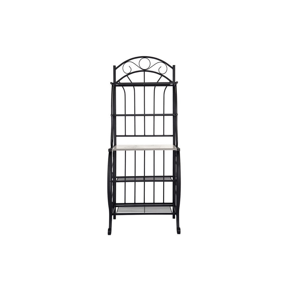 Cia 5 Tier Bakers Rack Faux Marble Shelf Black Metal Scrollwork BM330007