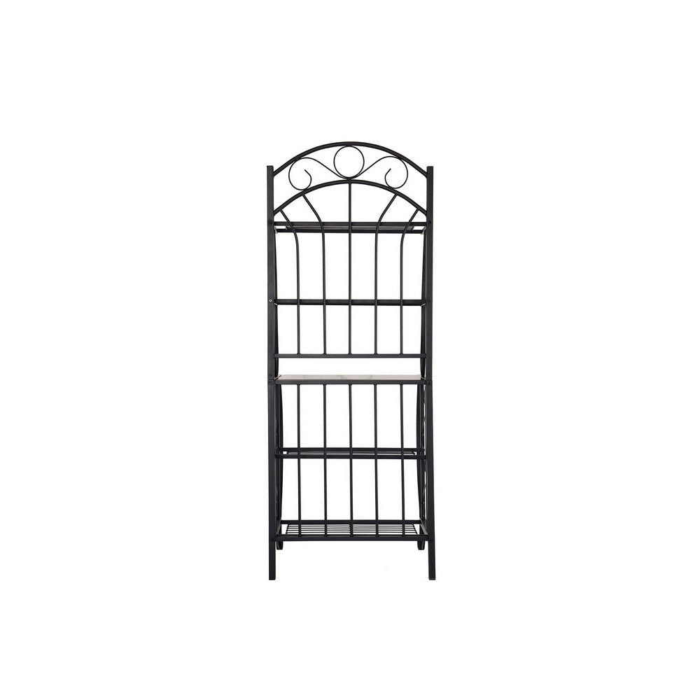 Cia 5 Tier Bakers Rack Faux Marble Shelf Black Metal Scrollwork BM330007