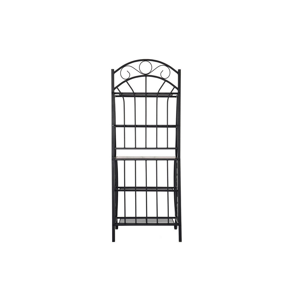 Cia 5 Tier Bakers Rack, Faux Marble Shelf, Black Metal Scrollwork
