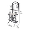 Cia 5 Tier Bakers Rack, Faux Marble Shelf, Black Metal Scrollwork