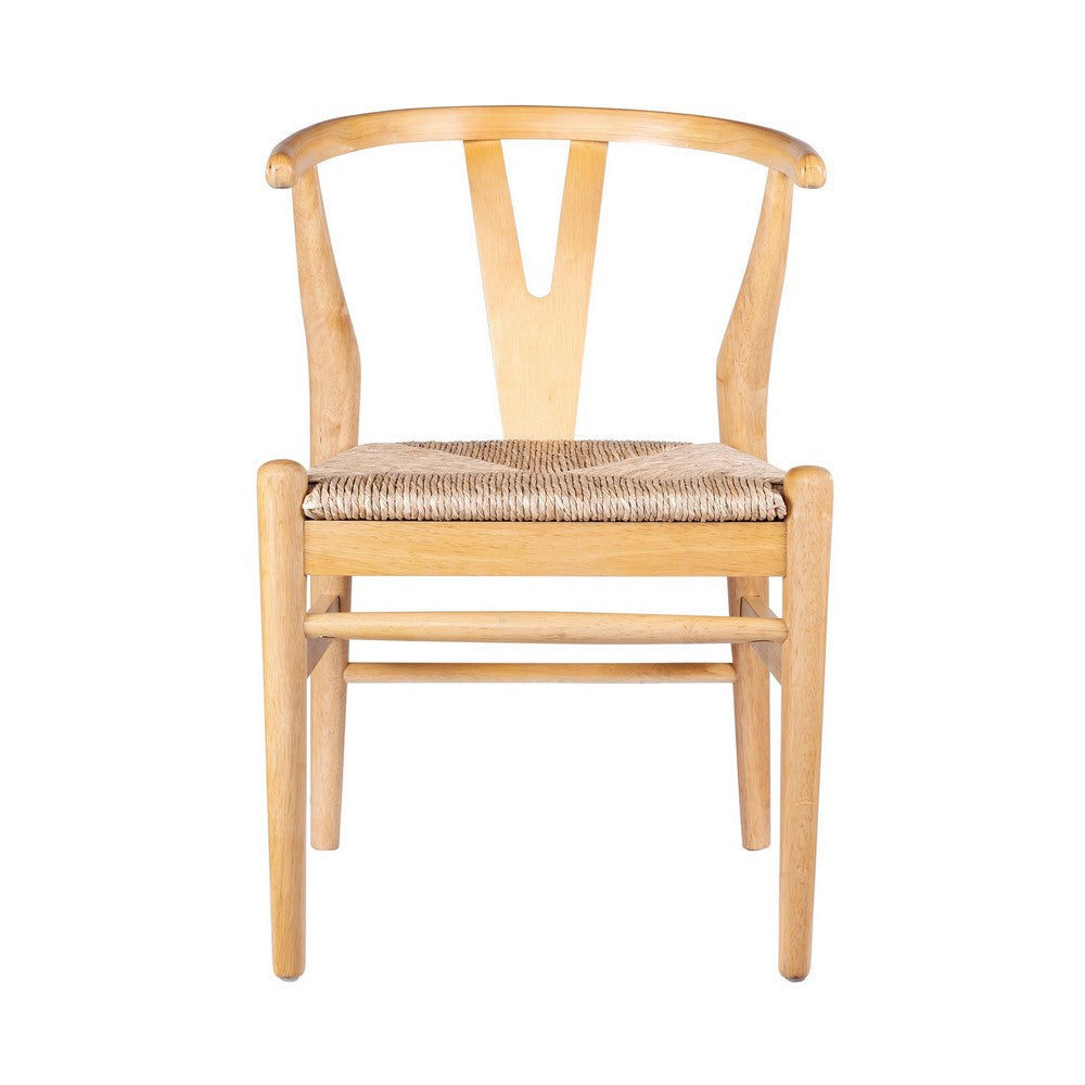 Cera Dining Chair Set of 2 Handwoven Rope Seat Natural Brown Wood