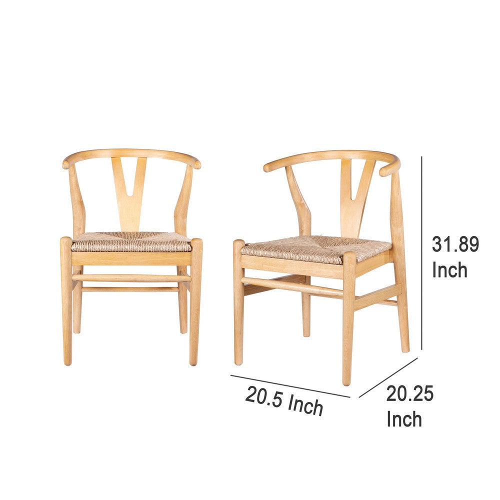 Cera Dining Chair Set of 2 Handwoven Rope Seat Natural Brown Wood