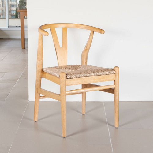 Cera Dining Chair Set of 2, Handwoven Rope Seat, Natural Brown Wood