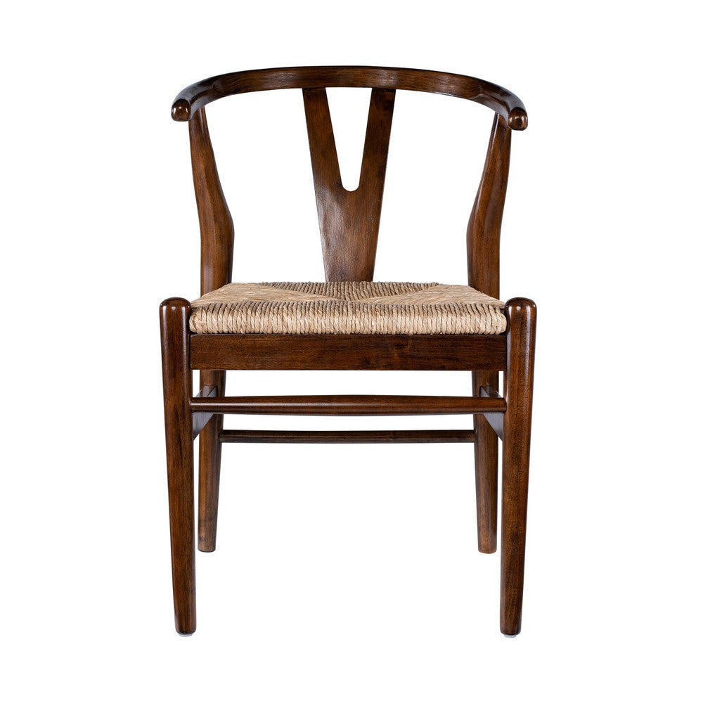 Cera Dining Chair Set of 2 Handwoven Rope Cappuccino Brown Wood