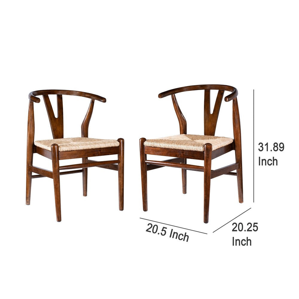 Cera Dining Chair Set of 2 Handwoven Rope Cappuccino Brown Wood