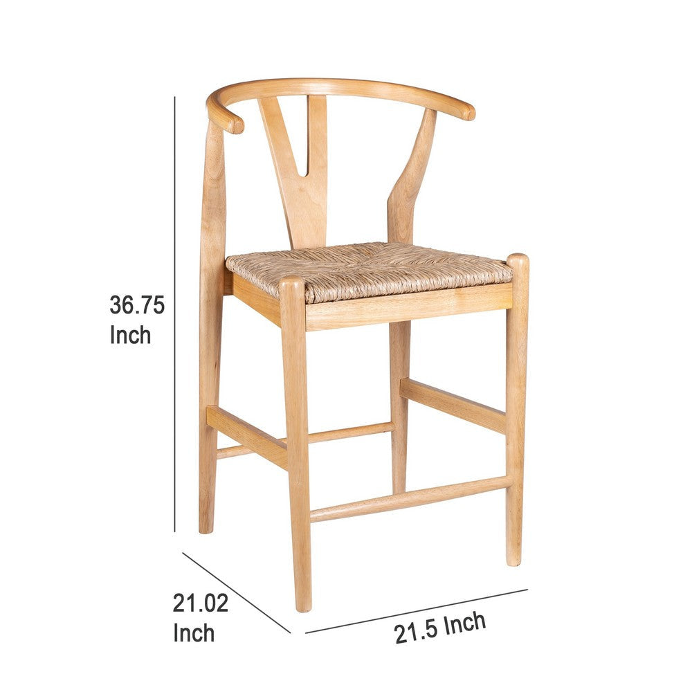 Cera Counter Stool Chair Handwoven Rope Natural Brown Wood