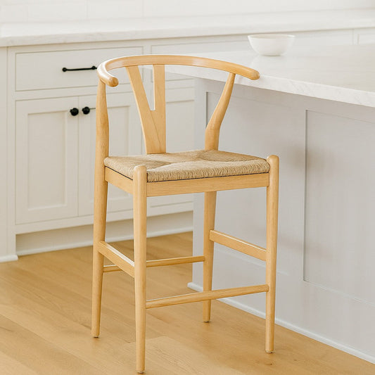 Cera Counter Stool Chair, Handwoven Rope, Natural Brown Wood