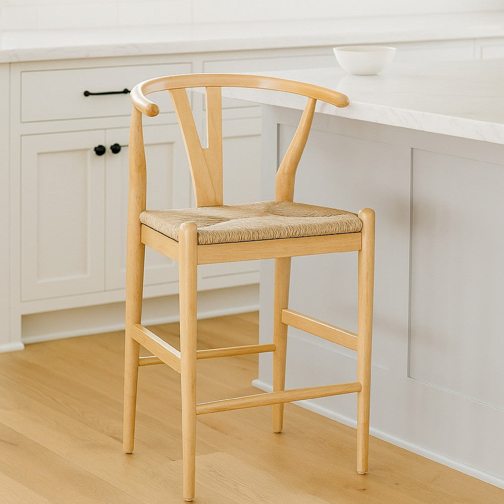 Cera Counter Stool Chair, Handwoven Rope, Natural Brown Wood