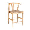Cera Counter Stool Chair Set of 2, Handwoven Rope, Natural Brown Wood