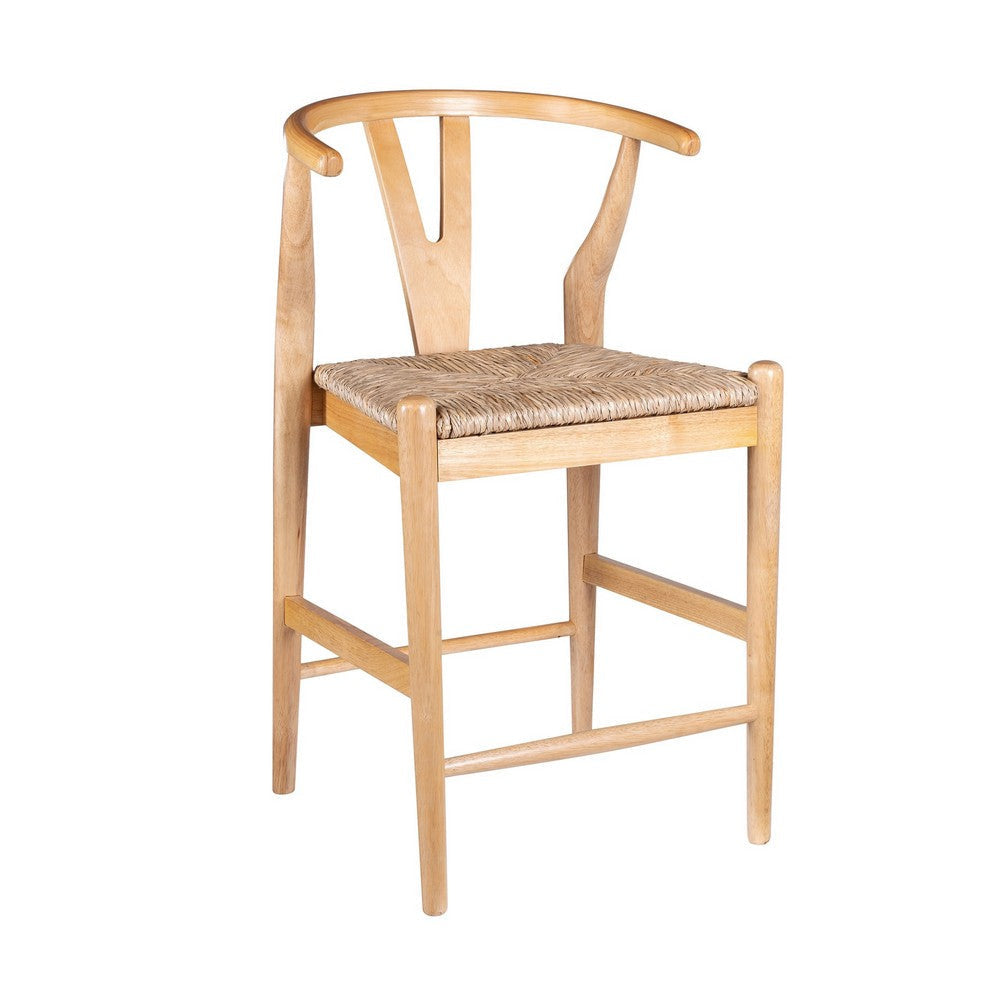 Cera Counter Stool Chair Set of 2, Handwoven Rope, Natural Brown Wood