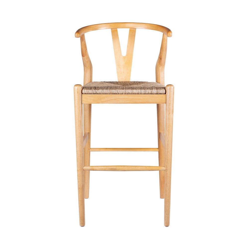 Cera Wishbone Barstool Chair Handwoven Rope Seat Natural Brown Wood BM330011