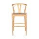 Cera Wishbone Barstool Chair Handwoven Rope Seat Natural Brown Wood BM330011