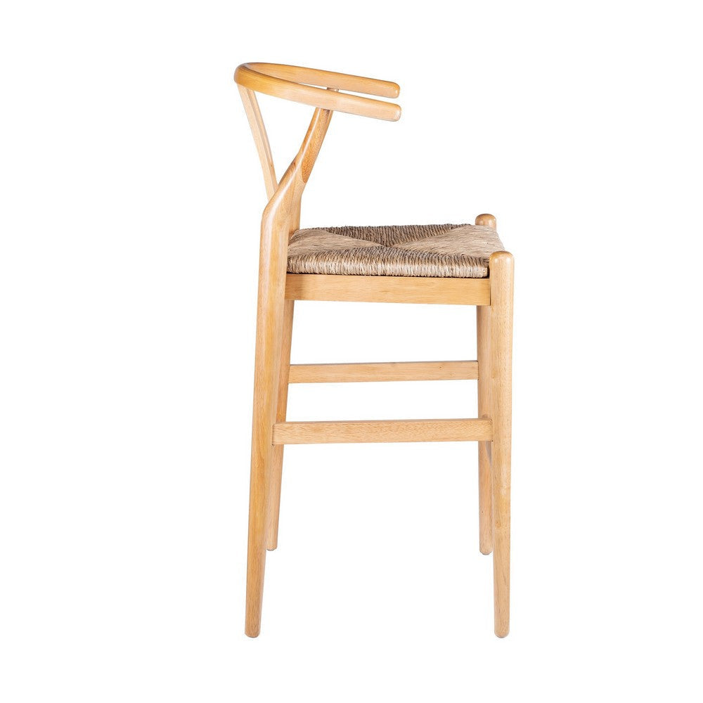 Cera Wishbone Barstool Chair Handwoven Rope Seat Natural Brown Wood BM330011