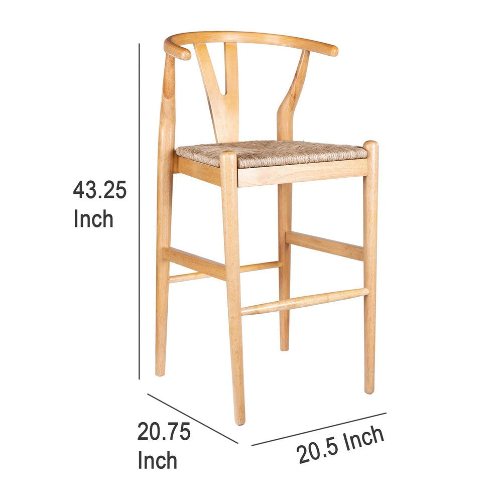 Cera Wishbone Barstool Chair Handwoven Rope Seat Natural Brown Wood BM330011